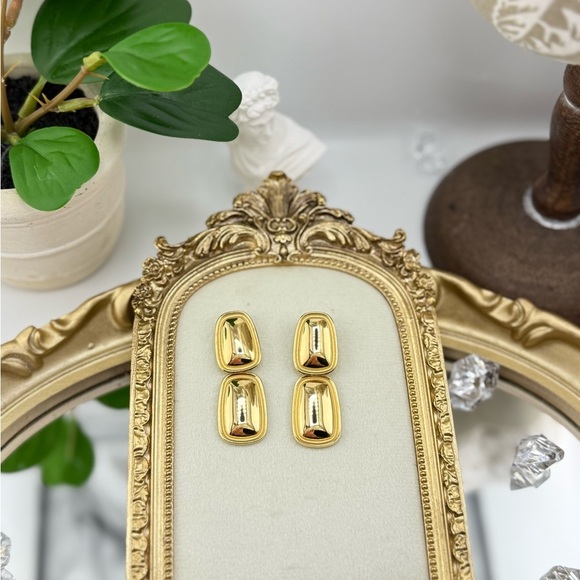 Bold Sculptural Gold Drop Earrings – Stainless Steel, PVD Real Gold Plated - Picture 10 of 12